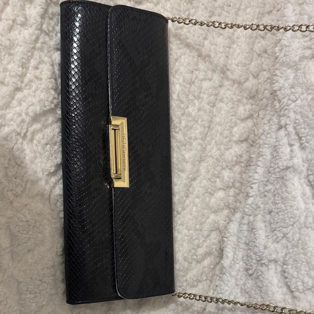 BCBG Generation Carly Crossbody Black Clutch with Gold Accents - Picture 9 of 15